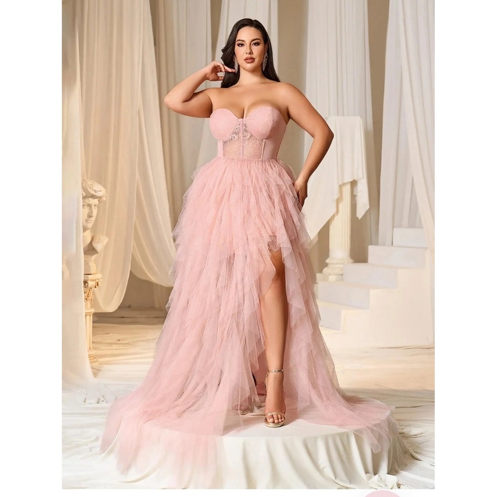 Faeriesty Strapless Blush Pink Tulle Lace Evening Dress  Feminine 1X